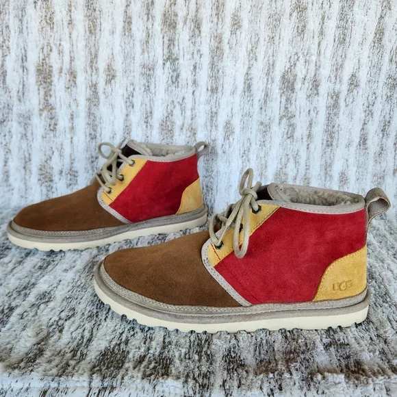 UGG &quot;Neumel Mashup&quot; Suede Leather Chukka Boot Red Tan Yellow | Men's Size 9