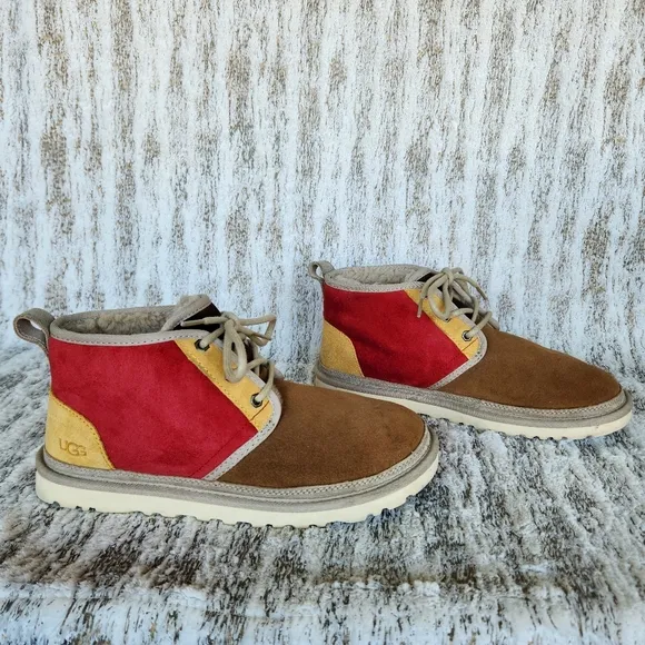 UGG &quot;Neumel Mashup&quot; Suede Leather Chukka Boot Red Tan Yellow | Men's Size 9