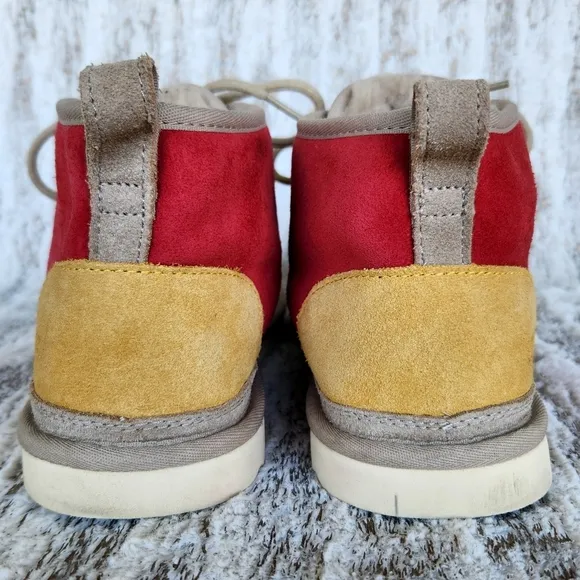 UGG &quot;Neumel Mashup&quot; Suede Leather Chukka Boot Red Tan Yellow | Men's Size 9