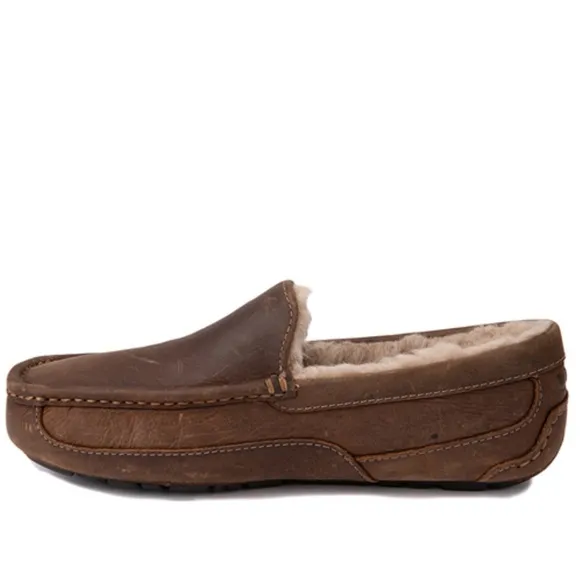 UGG ASCOT COGNAC LEATHER CASUAL SLIP ON MOCCASIN SLIPPER RUBBER OUTSOLE 11EEE