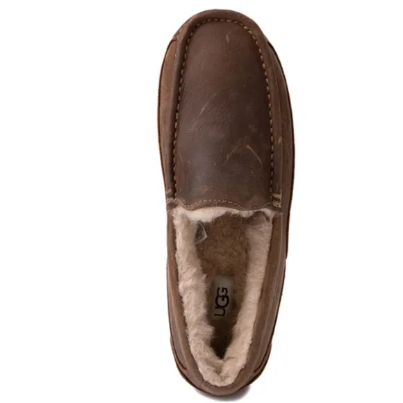 UGG ASCOT COGNAC LEATHER CASUAL SLIP ON MOCCASIN SLIPPER RUBBER OUTSOLE 11EEE