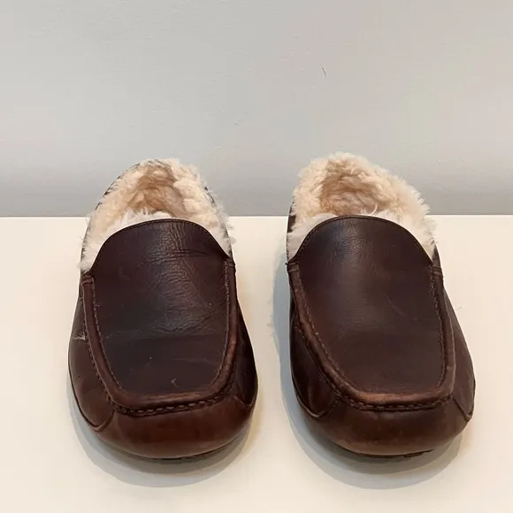 UGG ASCOT COGNAC LEATHER CASUAL SLIP ON MOCCASIN SLIPPER RUBBER OUTSOLE 11EEE
