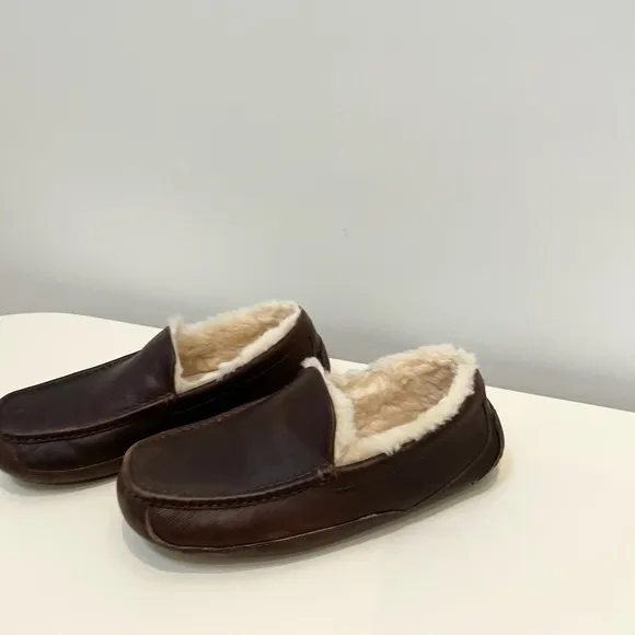 UGG ASCOT COGNAC LEATHER CASUAL SLIP ON MOCCASIN SLIPPER RUBBER OUTSOLE 11EEE