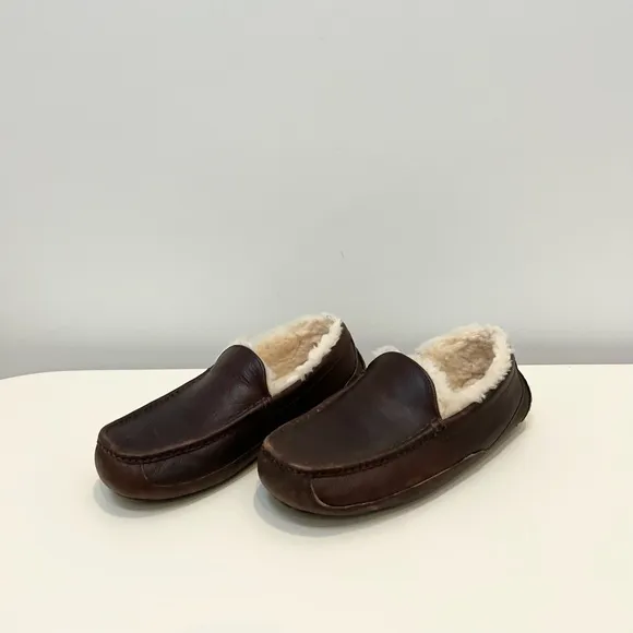 UGG ASCOT COGNAC LEATHER CASUAL SLIP ON MOCCASIN SLIPPER RUBBER OUTSOLE 11EEE