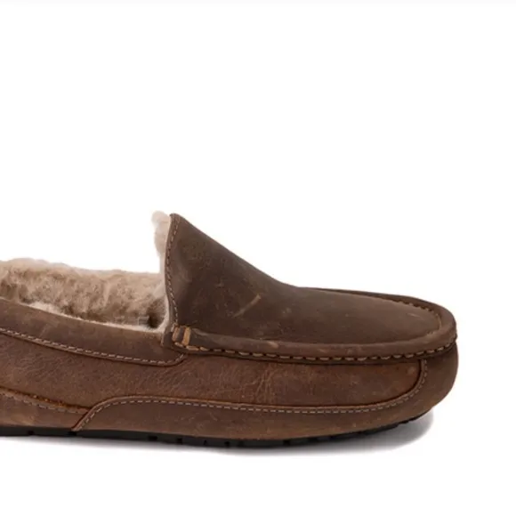 UGG ASCOT COGNAC LEATHER CASUAL SLIP ON MOCCASIN SLIPPER RUBBER OUTSOLE 11EEE