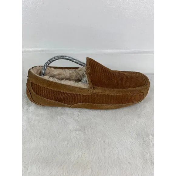 UGG Ascot Corduroy II Chestnut Suede Moccasin Slippers Men’s Size 10