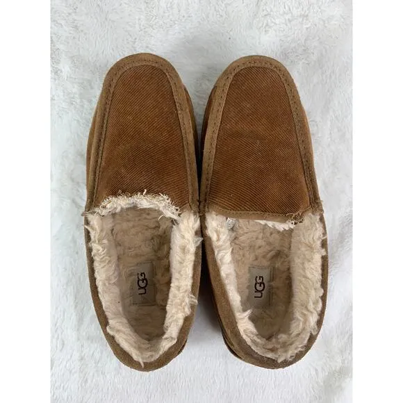 UGG Ascot Corduroy II Chestnut Suede Moccasin Slippers Men’s Size 10