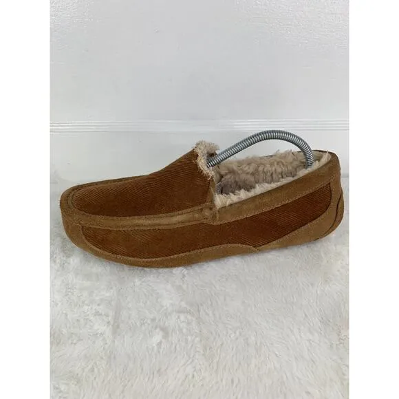 UGG Ascot Corduroy II Chestnut Suede Moccasin Slippers Men’s Size 10