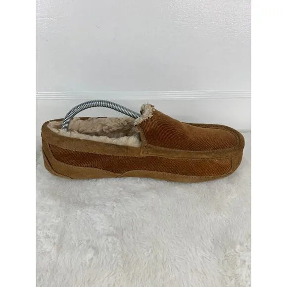 UGG Ascot Corduroy II Chestnut Suede Moccasin Slippers Men’s Size 10