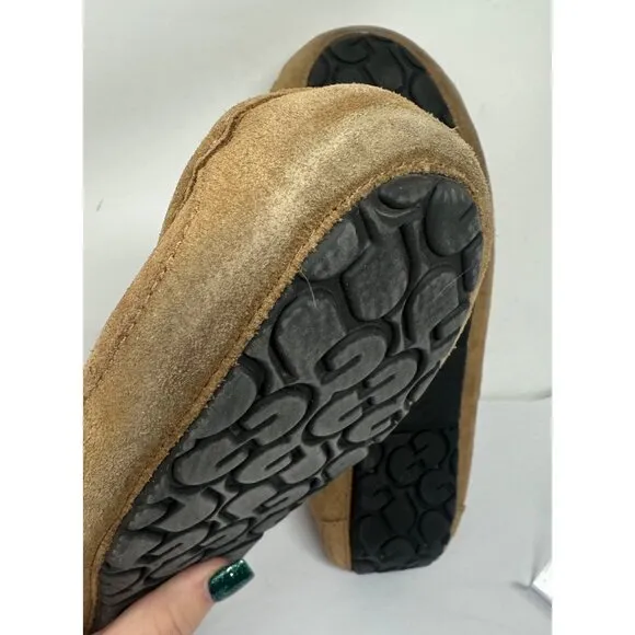 UGG Ascot Mens Size 9 Tan Suede Sheepskin Lined Moccasin Slippers