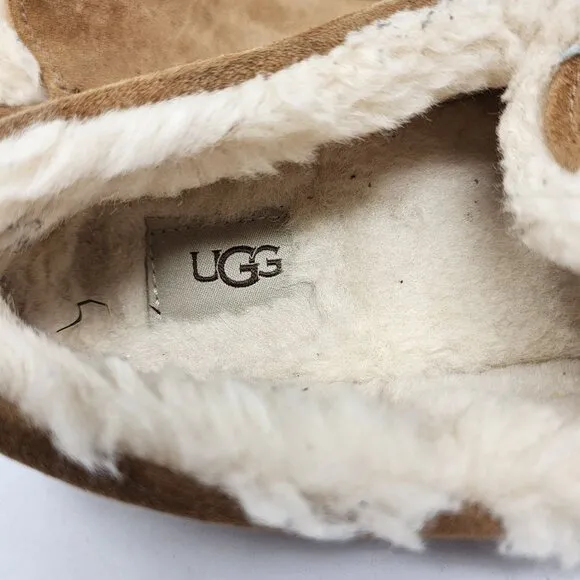 UGG Ascot Mens Size 9 Tan Suede Sheepskin Lined Moccasin Slippers