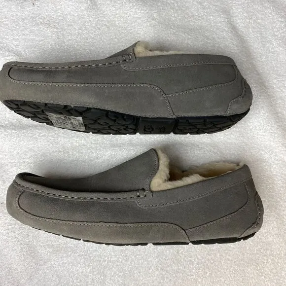 UGG Ascot Mens Slippers 12 Grey Suede Moccasin Indoor Outdoor 1101110