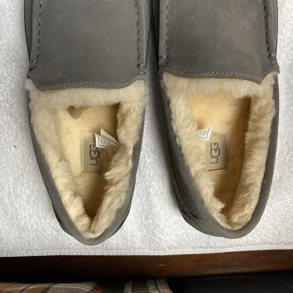 UGG Ascot Mens Slippers 12 Grey Suede Moccasin Indoor Outdoor 1101110