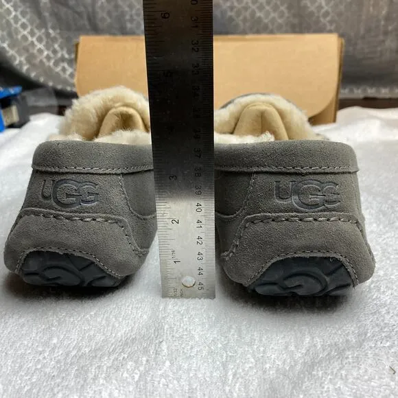 UGG Ascot Mens Slippers 12 Grey Suede Moccasin Indoor Outdoor 1101110