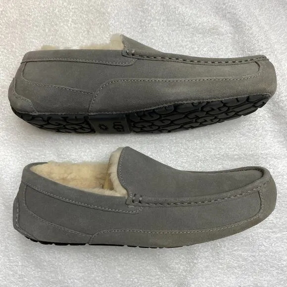UGG Ascot Mens Slippers 12 Grey Suede Moccasin Indoor Outdoor 1101110