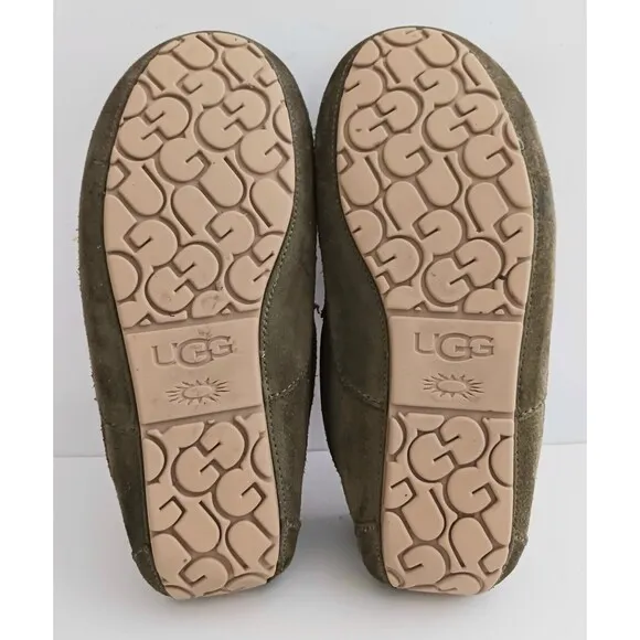 UGG Ascot Olive Green Suede Slipper Sheepskin Lined 1101110 Sz 10