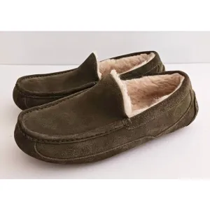 UGG Ascot Olive Green Suede Slipper Sheepskin Lined 1101110 Sz 10