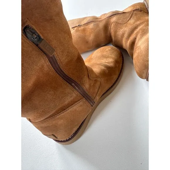 UGG Australia Fairfax Mid-Calf Suede Zip Boots in Chestnut , US 7