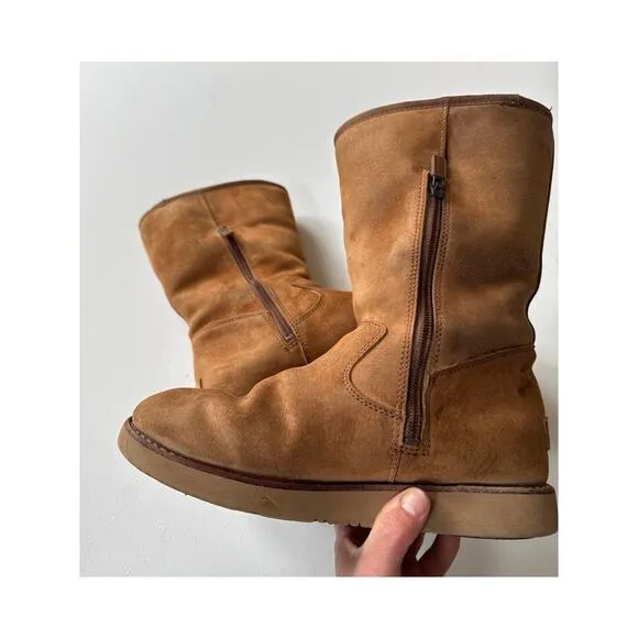 UGG Australia Fairfax Mid-Calf Suede Zip Boots in Chestnut , US 7
