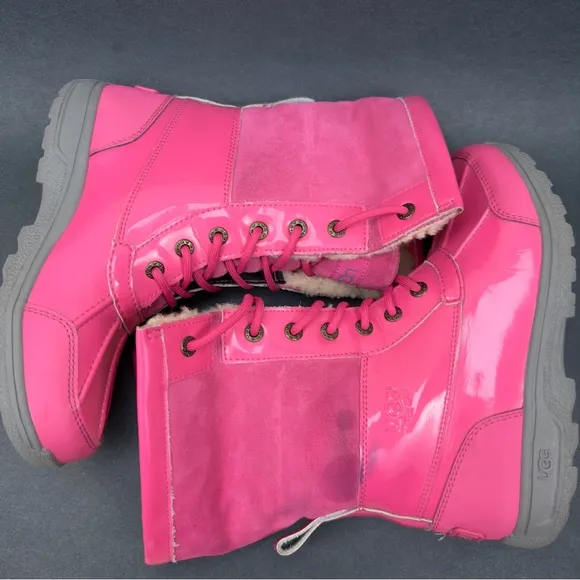 UGG Australia Kids Butte II Patent Dove Pink 1014396K Lace Up Shoes Girls Size 5