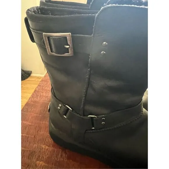 Ugg Australia Women’s Maddox Mid calf Black Leather Moto Boots Size 11