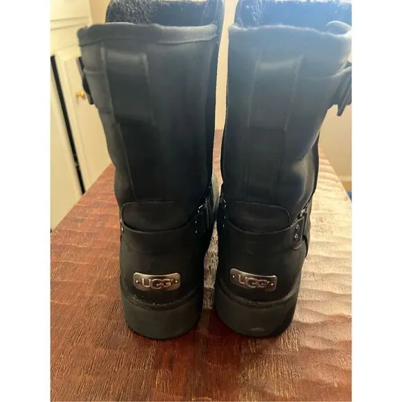 Ugg Australia Women’s Maddox Mid calf Black Leather Moto Boots Size 11