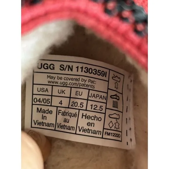 UGG Baby Tasman Moccasins Suede Sheepskin Lined Slipper Red Sz 4/5 (M 12-18Mos)