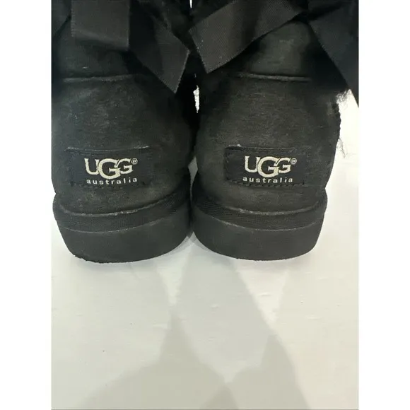Ugg Baily Bow II Womens Black Leather Mid Calf Boots SIZE 5