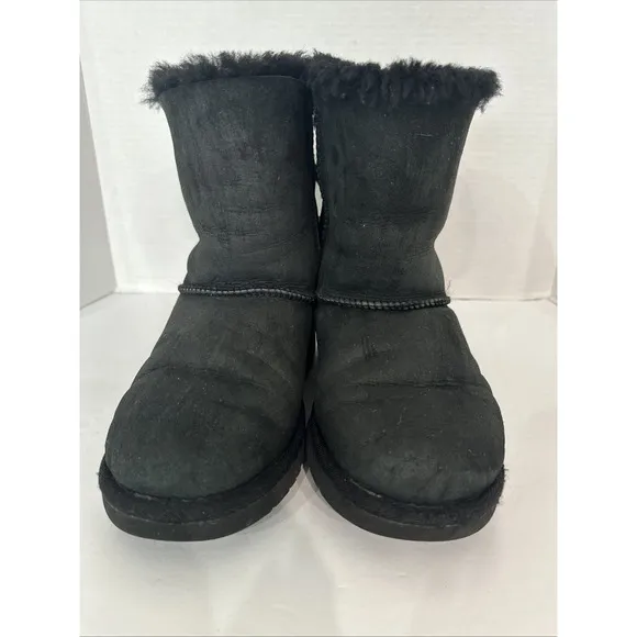 Ugg Baily Bow II Womens Black Leather Mid Calf Boots SIZE 5