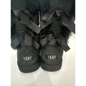 Ugg Baily Bow II Womens Black Leather Mid Calf Boots SIZE 5