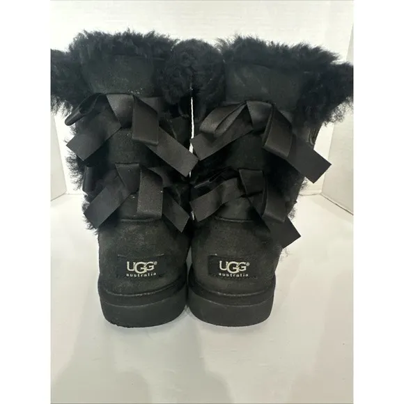 Ugg Baily Bow II Womens Black Leather Mid Calf Boots SIZE 5