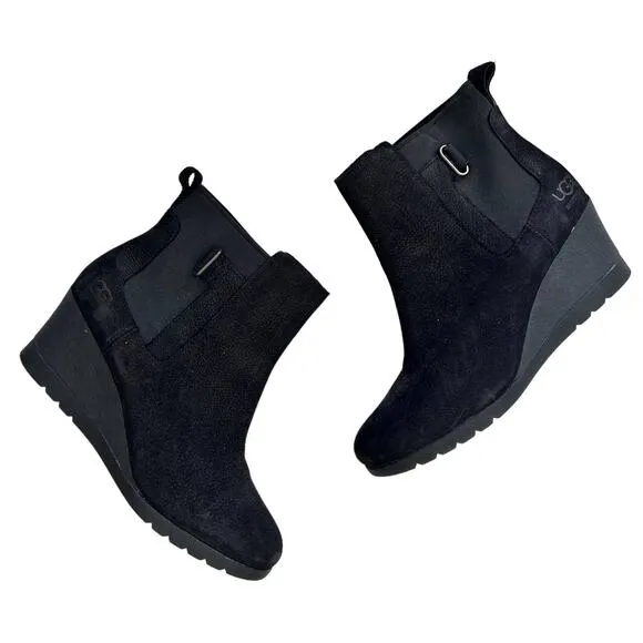 UGG Black Indra Wedge Waterproof Boots Sz 7.5