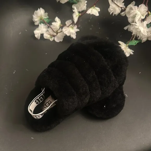UGG Black Plush kids Slippers Cozy Indoor Footwear