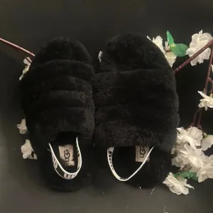 UGG Black Plush kids Slippers Cozy Indoor Footwear