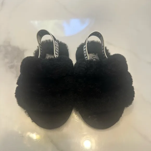 UGG Black Plush Slippers Mule Style