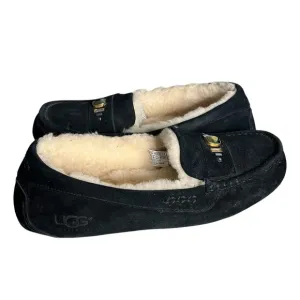 UGG Black Suede Slippers Ansley Swarovski Crystals Shearling Lined Size 7.5
