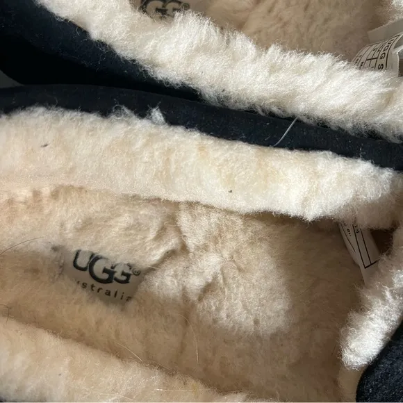 UGG Black Suede Slippers Ansley Swarovski Crystals Shearling Lined Size 7.5