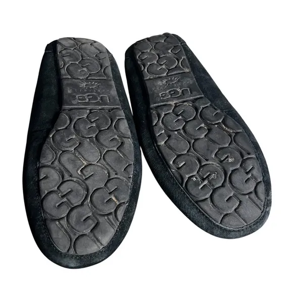 UGG Black Suede Slippers Ansley Swarovski Crystals Shearling Lined Size 7.5