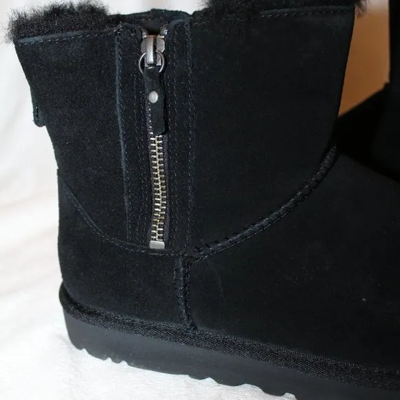 UGG BLACK WATER RESISTANT DOUBLE‎ ZIP MINI BOOTS