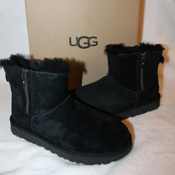 UGG BLACK WATER RESISTANT DOUBLE‎ ZIP MINI BOOTS
