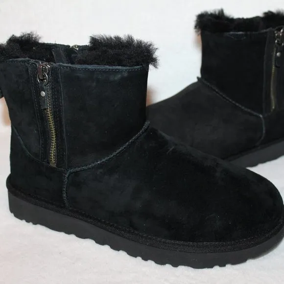 UGG BLACK WATER RESISTANT DOUBLE‎ ZIP MINI BOOTS