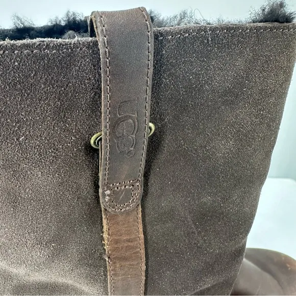 UGG Brown Suede Tall Boots Gold Buckle Womens 7