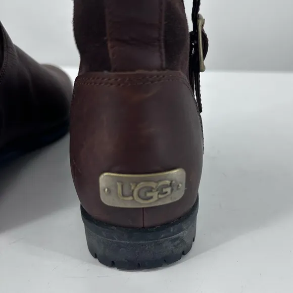 UGG Brown Suede Tall Boots Gold Buckle Womens 7