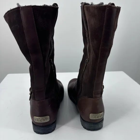 UGG Brown Suede Tall Boots Gold Buckle Womens 7