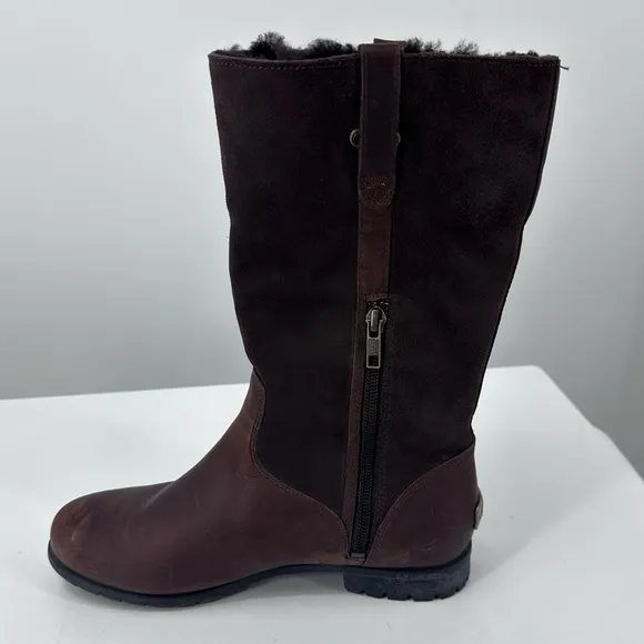 UGG Brown Suede Tall Boots Gold Buckle Womens 7