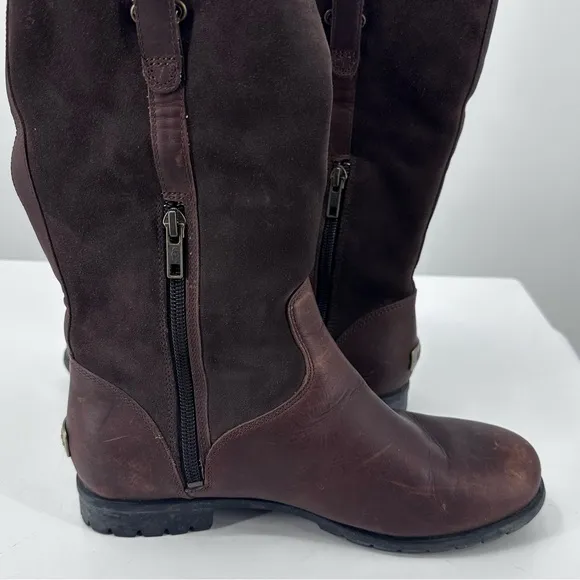 UGG Brown Suede Tall Boots Gold Buckle Womens 7