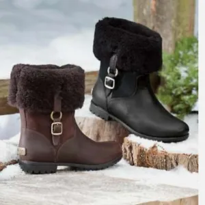 UGG Brown Suede Tall Boots Gold Buckle Womens 7