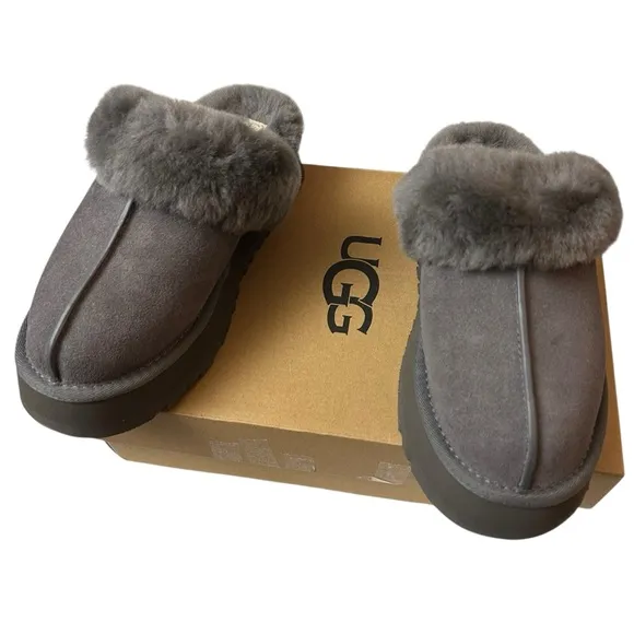 UGG Charcoal Disquette Platform Slippers NIB