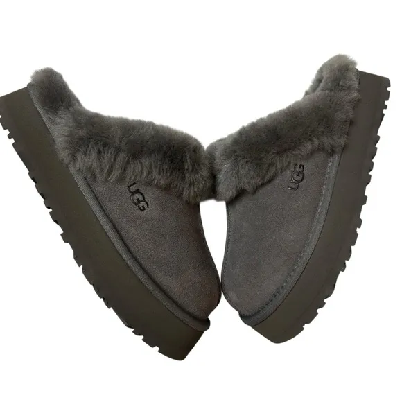 UGG Charcoal Disquette Platform Slippers NIB