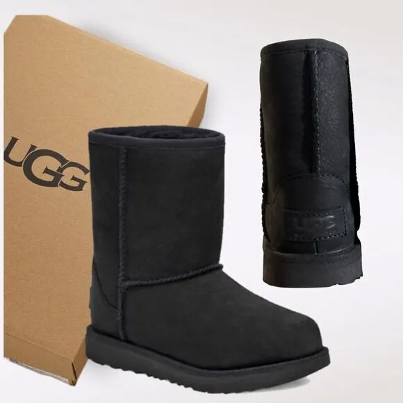 UGG Classic Short II Toddler Kids Waterproof Shearling Boot Black Size 8 NEW